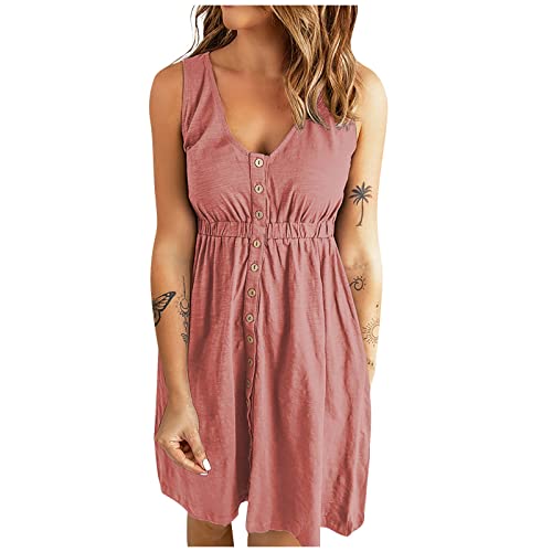 Ansenesna Sommerkleid Damen Leicht Kurz Ärmellos Kleider Damen Sommer Elegant mit Knopfleiste Luftige Sommerkleider Damen Leicht Und Luftig Damenkleider Tailliert Kleid Einfarbig Strandkleid von Ansenesna