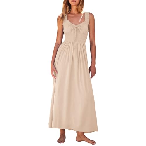 Ansenesna Sommerkleid Damen Leicht Lang Maxikleid Damen Sommer Elegant Gesmoktes Kleid Ärmellos Luftige Sommerkleider Damen Leicht und Luftig Damenkleider Frauen Tailliert Strandkleid von Ansenesna