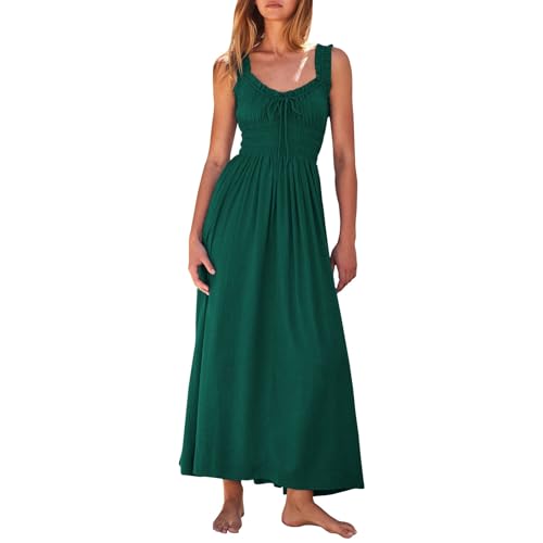 Ansenesna Sommerkleid Damen Leicht Lang Maxikleid Damen Sommer Elegant Gesmoktes Kleid Ärmellos Luftige Sommerkleider Damen Leicht und Luftig Damenkleider Frauen Tailliert Strandkleid von Ansenesna