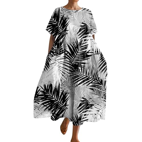 Ansenesna Sommerkleid Damen Leicht Midi Kleid Damen Sommer Elegant Blumen Elegante Kleider Vintage Luftige Sommerkleider Damen Leicht und Luftig Midikleid Frauen Plissee Damenkleider mit Taschen von Ansenesna