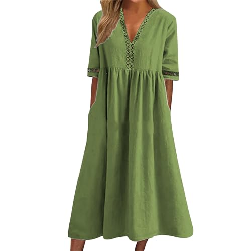 Ansenesna Sommerkleid Damen Midi Leicht Boho Midikleid Damen Sommer Elegant Luftige Sommerkleider Damen Leicht Und Luftig Empire Kleider V Ausschnitt Damenkleider Frauen Empirestil Strandkleid von Ansenesna