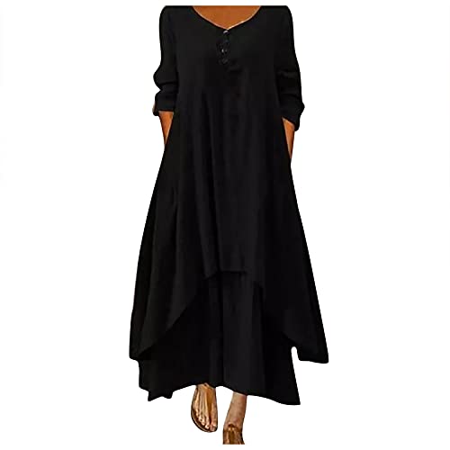 Ansenesna Sommerkleid Doppellagig Damen Lang Leinenkleider Damen Sommer Leinen Leichte Luftige Sommerkleider Frauen Langarm Maxikleider mit Knöpfen Elegant Kleider Locker Einfarbig Weite Kleid Ansenesna Sommerkleid Doppellagig Damen Lang Leinenkleider Damen Sommer Leinen Leichte Luftige Sommerkleider Frauen Langarm Maxikleider mit Knöpfen Elegant Kleider Locker Einfarbig Weite Kleid von Ansenesna
