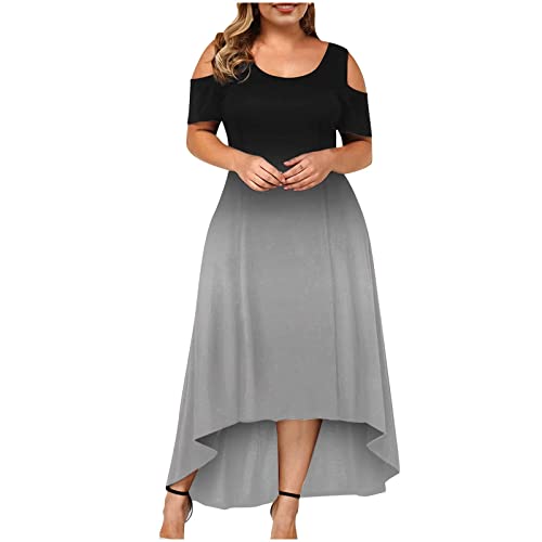 Ansenesna Sommerkleid Große Größen Damen Kleid Vorne Kurz Hinten Lang Elegant Kleider Für Mollige Maxikleid Dicke Frauen Sommer üBergröße Sommerkleider Off Shoulder Kurzarm Strandkleid Leicht von Ansenesna