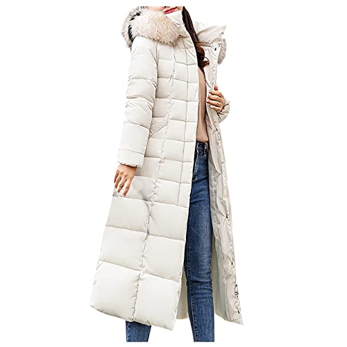 Ansenesna Steppjacke Damen Lang Mit Fellkapuze Winter Elegant Winterjacke Frauen Kapuze Dicke Daunen Mantel Steppmantel Warm Ubergangsjacke von Ansenesna