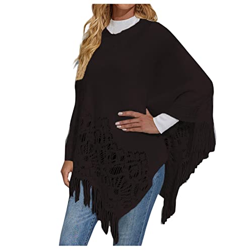 Ansenesna Strick Poncho Damen Winter Lang Ponchos & Capes Für Damen Poncho Oversize Quasten Elegant Cape Feinstrick Warm Strickponcho von Ansenesna