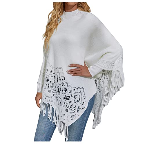 Ansenesna Strick Poncho Damen Winter Lang Ponchos & Capes Für Damen Poncho Oversize Quasten Elegant Cape Feinstrick Warm Strickponcho von Ansenesna