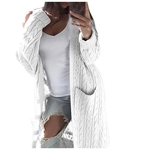 Ansenesna Strickjacke Damen Lang Grobstrick Dicke Strickjacken Warm Zopfmuster Frauen Cardigan Mit Schalkragen Lange Strickmantel Damen Dicker Strick Longstrickjacke Elegant Winter Mantel von Ansenesna