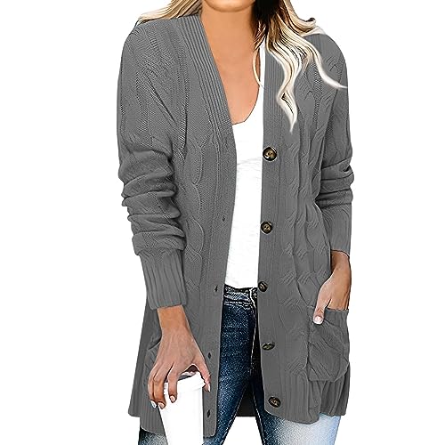 Ansenesna Strickjacke Damen Lang Grobstrick Warm Winter Cardigan Damen Mit Knöpfen Strickjacken Zopfmuster Strick Strickmantel Frauen Mit Schalkragen Longstrickjacke Elegant Dicke Mantel von Ansenesna