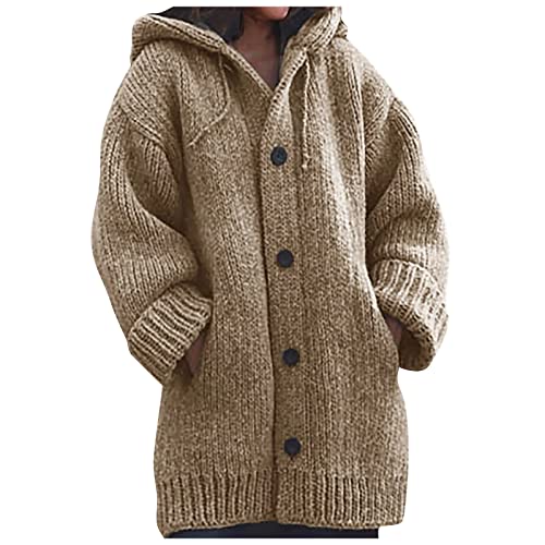 Ansenesna Strickjacke Damen Mit Kapuze Winter Dicke Strickjacken Für Damen Mit Knöpfen Warm Trachten Strickjacke Frauen Elegant Feinstrick Warme Strickmantel Dicker Strick Damenstrickjacke von Ansenesna