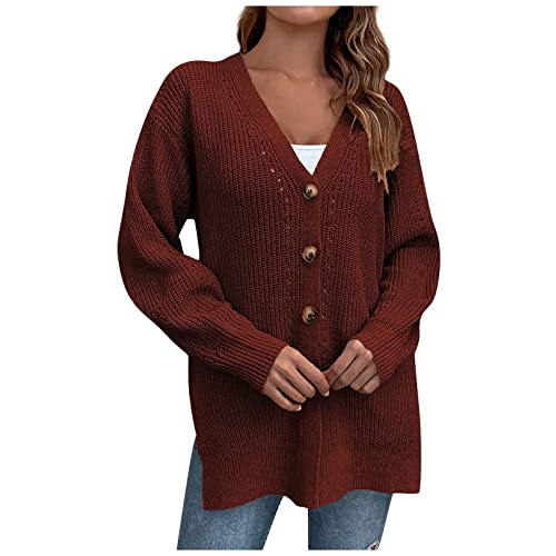 Ansenesna Strickjacke Damen Mit Knöpfen Strickjacken Grobstrick Elegant Frauen Cardigan Mit Schalkragen Strickmantel Damen Knöpfe Dicker Strick Winter Trachtenjacke von Ansenesna