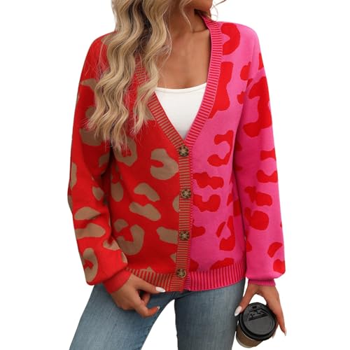 Ansenesna Strickjacke Damen Mit Knöpfen Winter Dicke Strickjacken Für Damen Feinstrick Warm Trachten Damenstrickjacke Frauen Elegant Warme Strickmantel Leopard Strick Cardigan Mit Schalkragen von Ansenesna