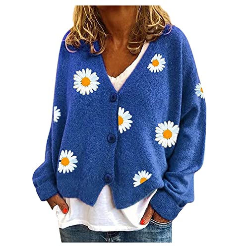 Ansenesna Strickjacke Damen Mit Knöpfen Winter Warm Dicke Strickjacken Für Damen Feinstrick Trachten Damenstrickjacke Frauen Elegant Blumen Warme Strickmantel Oversize Strick Cardigan von Ansenesna