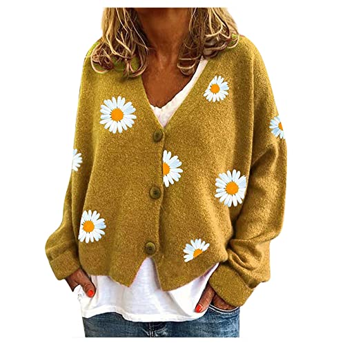 Ansenesna Strickjacke Damen Mit Knöpfen Winter Warm Dicke Strickjacken Für Damen Feinstrick Trachten Damenstrickjacke Frauen Elegant Blumen Warme Strickmantel Oversize Strick Cardigan von Ansenesna