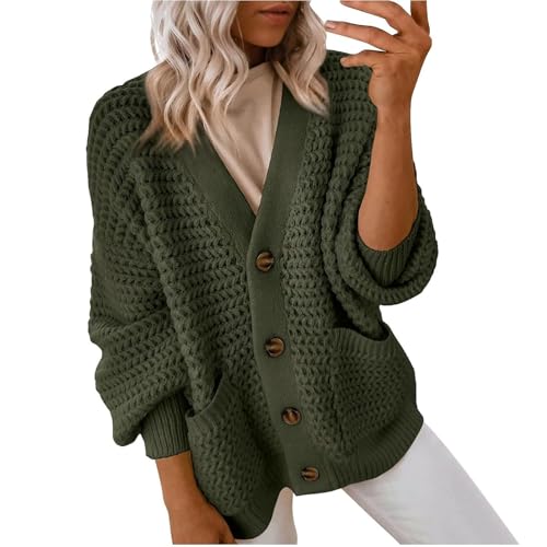Ansenesna Strickjacke Damen Mit Knöpfen Winter Warm Dicke Strickjacken Für Damen Grobstrick Zopfmuster Trachten Grobstrickjacke Frauen Elegant Warme Strickmantel Dicker Strick Cardigan von Ansenesna