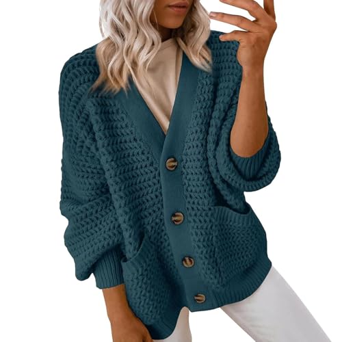 Ansenesna Strickjacke Damen Mit Knöpfen Winter Warm Dicke Strickjacken Für Damen Grobstrick Zopfmuster Trachten Grobstrickjacke Frauen Elegant Warme Strickmantel Dicker Strick Cardigan von Ansenesna