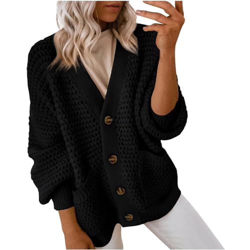 Ansenesna Strickjacke Damen Mit Knöpfen Winter Warm Dicke Strickjacken Für Damen Grobstrick Zopfmuster Trachten Grobstrickjacke Frauen Elegant Warme Strickmantel Dicker Strick Cardigan von Ansenesna