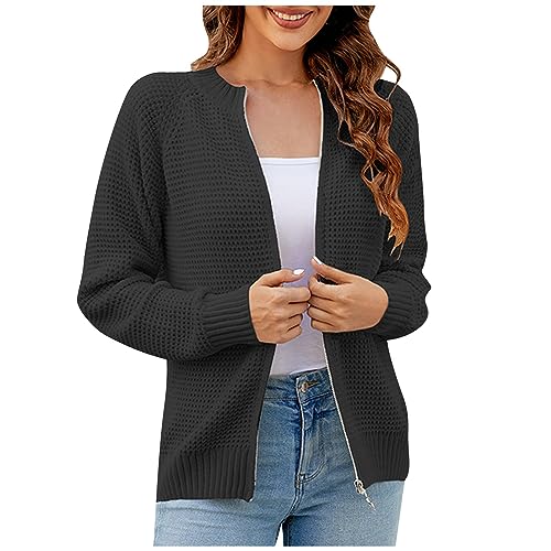 Ansenesna Strickjacke Mit Reissverschluss Damen Grobstrick Dicke Pullover & Strickjacken Für Damen Winter Warme Grobstrickjacke Frauen Elegant Strickmantel Warm Dicker Strick Wintermantel von Ansenesna