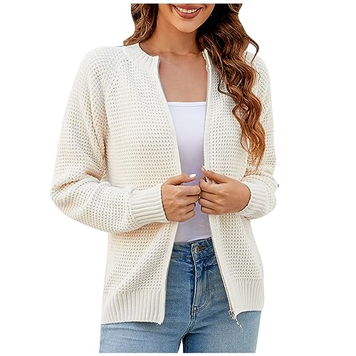 Ansenesna Strickjacke Mit Reissverschluss Damen Grobstrick Dicke Pullover & Strickjacken Für Damen Winter Warme Grobstrickjacke Frauen Elegant Strickmantel Warm Dicker Strick Wintermantel von Ansenesna