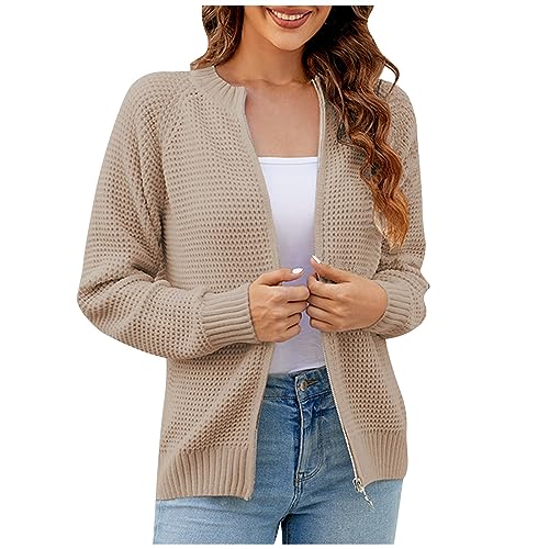 Ansenesna Strickjacke Mit Reissverschluss Damen Grobstrick Dicke Pullover & Strickjacken Für Damen Winter Warme Grobstrickjacke Frauen Elegant Strickmantel Warm Dicker Strick Wintermantel von Ansenesna
