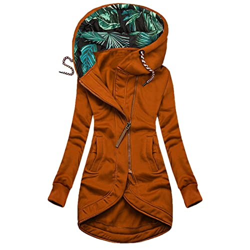 Ansenesna Sweatjacke Damen Lang Mit Kapuze Lange Winterjacke Damen Warm Elegant Wintermantel Reissverschluss Winter Mantel Frauen Asymmetrisch Hoodie Jacke Langarm Einfarbig Damenmantel von Ansenesna
