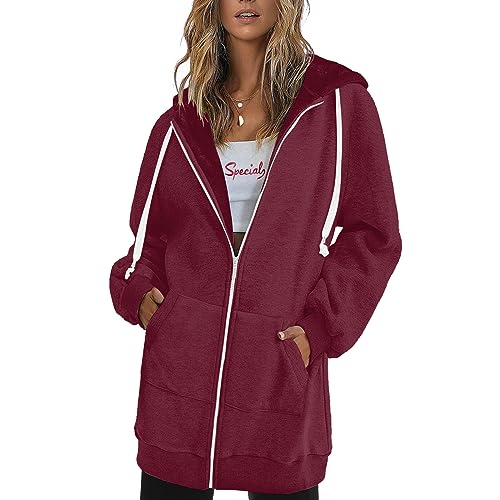 Ansenesna Sweatjacke Damen Mit Kapuze Lang Sweatjacke Damen Kuschelig Lange Winterjacke Frauen Einfarbig Langarm Reissverschluss Mantel Zip Hoodie Jersey Elegant Winter Jacke Mit Taschen von Ansenesna