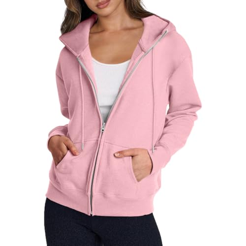 Ansenesna Sweatjacke Damen Mit Kapuze Oversize Winterjacke Damen Elegant Wintermantel Frauen Sportlich mit Reissverschluss Damen-Jacken Zipper Jacke Mantel Winter Einfarbig Damenmantel von Ansenesna