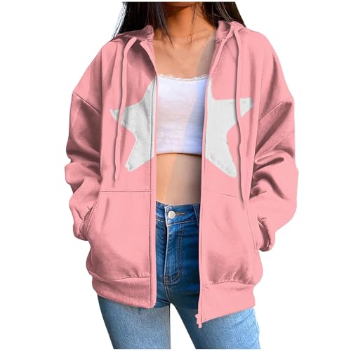 Ansenesna Sweatjacke Damen Mit Kapuze Oversized Winterjacke Damen Elegant Wintermantel Frauen Sportlich Oversiz Einfarbig Mantel Winter mit Reissverschluss Damen-Jacken Zipper Damenmantel von Ansenesna