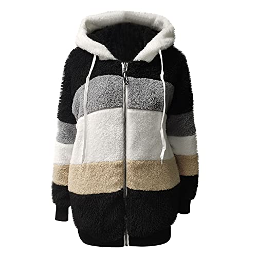 Ansenesna Teddy Fleecejacke Damen Warm Mit Kapuze Teddyjacke Damen Flauschig Jacke Frauen Gefüttert Teddyfleece Plüschjacke Teddyfell Winterjacke Plüsch Reißverschluss Winter Mäntel von Ansenesna