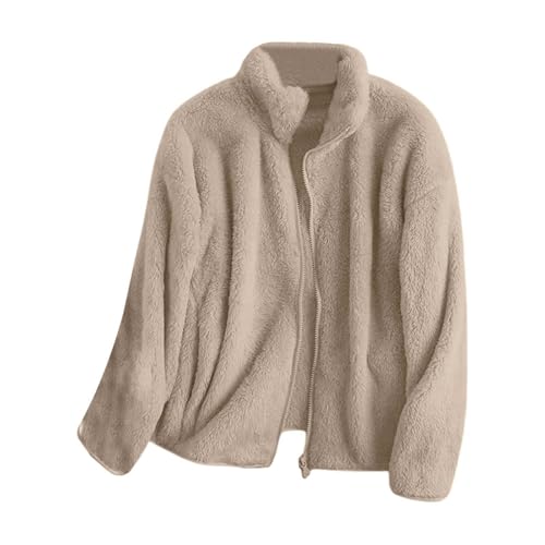 Ansenesna Teddy Fleecejacke Damen Winter Winterjacke Warm Gefüttert Wintermantel Teddyfleece Flauschig Teddyjacke Ohne Kapuze Jacke Mantel Frauen mit Reissverschluss Damen-Jacken Plüschjacke von Ansenesna