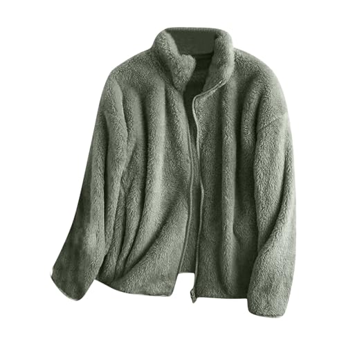Ansenesna Teddy Fleecejacke Damen Winter Winterjacke Warm Gefüttert Wintermantel Teddyfleece Flauschig Teddyjacke Ohne Kapuze Jacke Mantel Frauen mit Reissverschluss Damen-Jacken Plüschjacke von Ansenesna