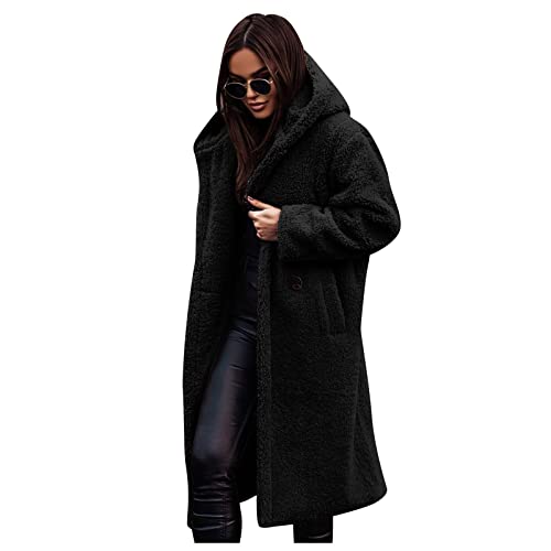 Ansenesna Teddyjacke Damen Lang Mit Kapuze Winterjacke Damen Teddyfleece Warm Gefüttert Lange Wintermantel Frauen Elegant Flauschig Teddy Fleecejacke Winter Teddyfutter Plüsch Damen-Jacken von Ansenesna