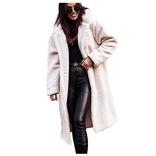 Ansenesna Teddyjacke Damen Lang Mit Kapuze Winterjacke Damen Teddyfleece Warm Gefüttert Lange Wintermantel Frauen Elegant Flauschig Teddy Fleecejacke Winter Teddyfutter Plüsch Damen-Jacken von Ansenesna