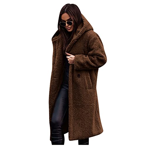 Ansenesna Teddyjacke Damen Lang Mit Kapuze Winterjacke Damen Teddyfleece Warm Gefüttert Lange Wintermantel Frauen Elegant Flauschig Teddy Fleecejacke Winter Teddyfutter Plüsch Damen-Jacken von Ansenesna