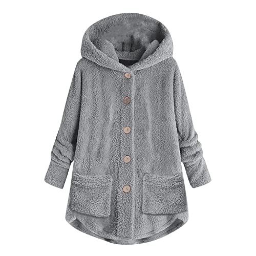 Ansenesna Teddyjacke Damen Mit Kapuze Winterjacke Damen Teddyfleece Warm Gefüttert Wintermantel Frauen Elegant Flauschig Damen-Jacken Winter Plüsch Teddy Jacke Teddyfutter Mantel Mit Knöpfen von Ansenesna