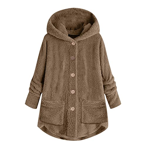 Ansenesna Teddyjacke Damen Mit Kapuze Winterjacke Damen Teddyfleece Warm Gefüttert Wintermantel Frauen Elegant Flauschig Damen-Jacken Winter Plüsch Teddy Jacke Teddyfutter Mantel Mit Knöpfen von Ansenesna