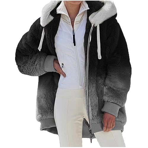 Ansenesna Teddyjacke Damen Winter Flauschig Winterjacke Damen Warm Teddyfleece Wintermantel Elegant Plüsch Mantel Frauen Mit Kapuze Teddyfell Jacke mit Reissverschluss Damen-Jacken Plüschjacke von Ansenesna