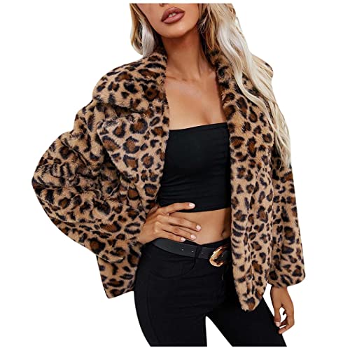 Ansenesna Teddyjacke Leopardenmuster Damen Kurz Ohne Kapuze Warm Teddy Fleecejacke Damen Flauschig Plüsch Winterjacke Frauen Teddyfleece Fleece Winter Jacke Mäntel Teddyfell Plüschjacke von Ansenesna
