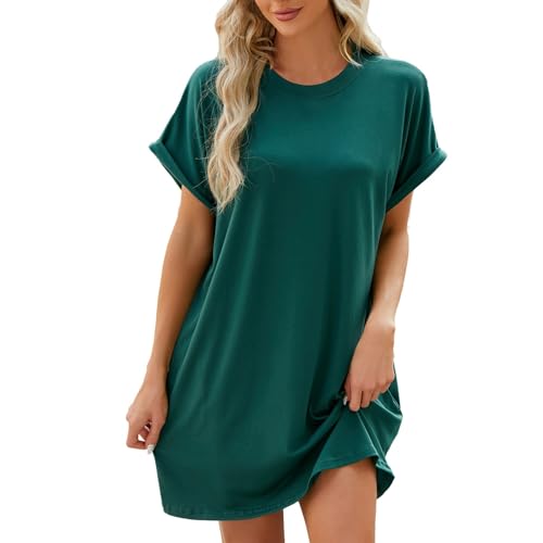 Ansenesna Tunika Kleid Damen Kurz Tshirt Kleider Damen Sommer Elegant Luftige Sommerkleider Leicht Locker Sommerkleid mit Taschen Frauen Weite Leichte Blusenkleid Einfarbig Strand Shirtkleid von Ansenesna