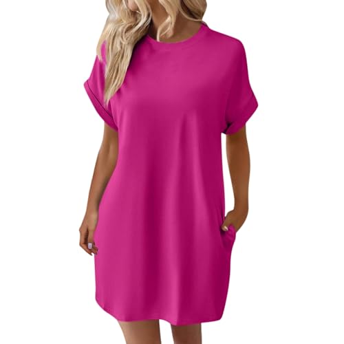 Ansenesna Tunika Kleid Damen Kurz Tshirt Kleider Damen Sommer Elegant Luftige Sommerkleider Leicht Locker Sommerkleid mit Taschen Frauen Weite Leichte Blusenkleid Einfarbig Strand Shirtkleid von Ansenesna
