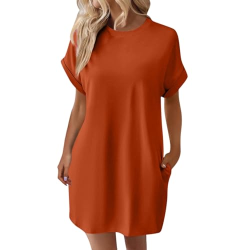 Ansenesna Tunika Kleid Damen Kurz Tshirt Kleider Damen Sommer Elegant Luftige Sommerkleider Leicht Locker Sommerkleid mit Taschen Frauen Weite Leichte Blusenkleid Einfarbig Strand Shirtkleid von Ansenesna