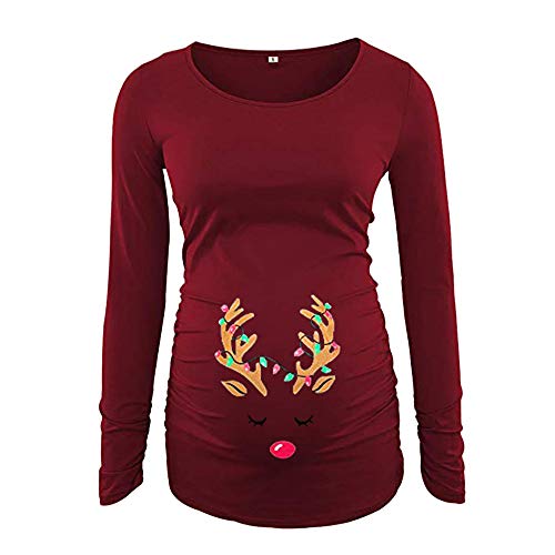 Ansenesna Umstandskleidung Weihnachten Damen Elegant Soft Langarm Weihnachts Elch Tops (XXL, Rot) von Ansenesna