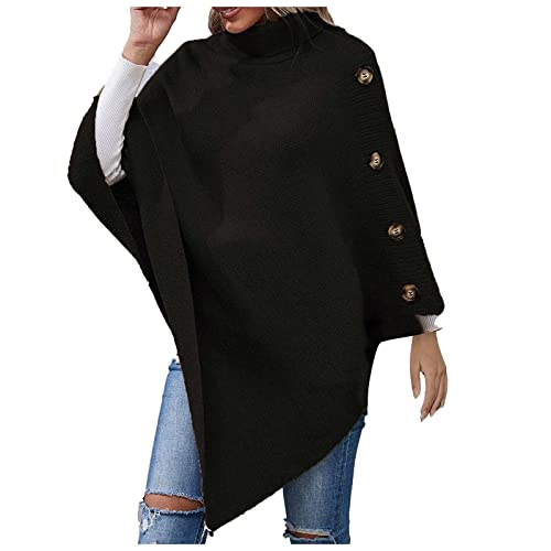 Ansenesna Warmer Poncho Damen Winter Lang Strick Ponchos & Capes Für Damen Asymmetrisch Poncho Feinstrick Rollkragen Elegant Cape Warm Strickponcho von Ansenesna