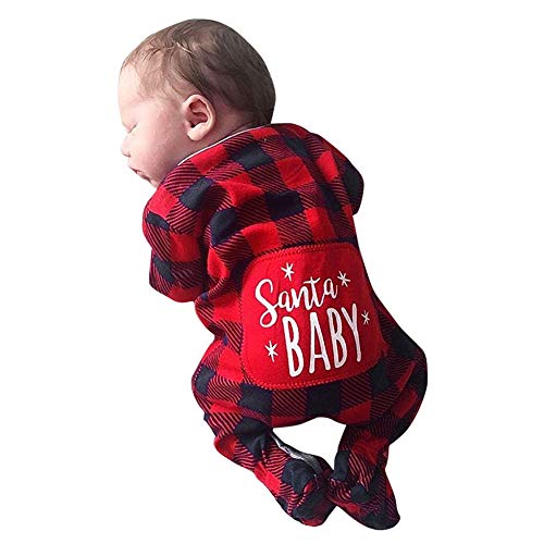 Ansenesna Weihnachten Kostüm Baby Mädchen Jungs Strampler Kariert Langarm Soft Elegant Weihnachts Kleidung Rot (70, Rot) von Ansenesna