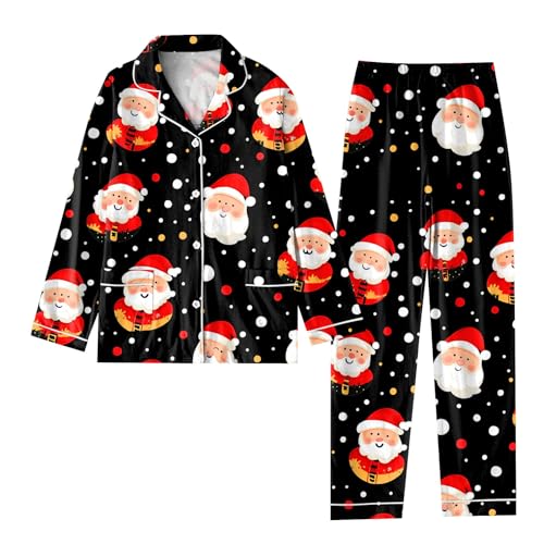 Ansenesna Weihnachts Pyjama Damen Lang Weihnachtspyjama Damen Rot Mit Knopfleiste Kuschelig Schlafanzug Weihnachten Frauen Lustige Motive Zweiteiler Hausanzug Winter Elegant Christmas Pyjama von Ansenesna