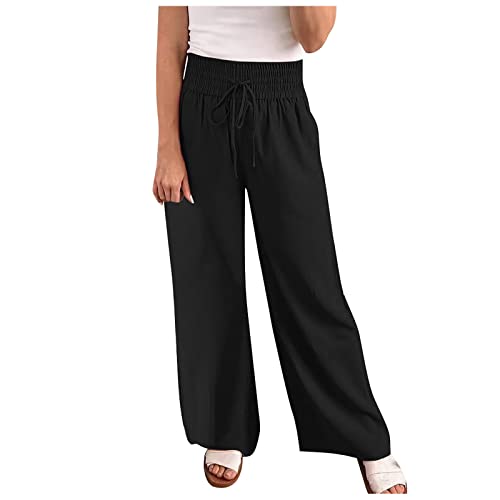 Ansenesna Weite Hose Damen Sommer Leicht Baggy Hose Mit Gummizug Damen Weites Bein Leichte Sommerhose Damen Lang Einfarbig Hoher Bund Elegante Palazzo Hosen Frauen Gummibund Wickel Hose von Ansenesna