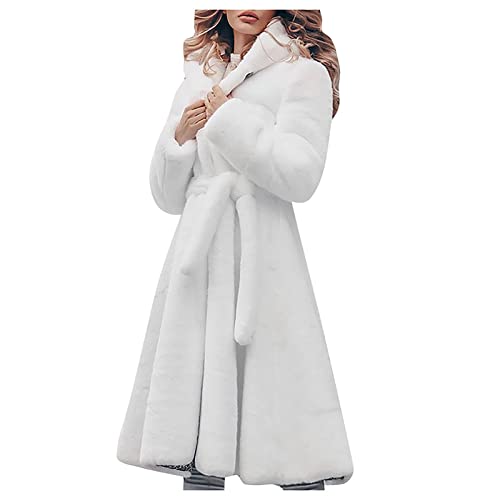 Ansenesna Winterjacke Damen Fell Lang Mit Kapuze Winter Jacke Damen Flauschig Warm Gefüttert Plüschjacke Frauen Plüsch Dicker Stoff Warme Mäntel Mit Fell Fleecejacke von Ansenesna