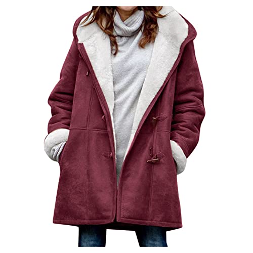 Ansenesna Winterjacke Damen Lang Warm Gefüttert Winter Jacke Damen Mit Kaputze Fleecejacke Frauen Innenfutter Dicker Stoff Warme Mäntel Innen Mit Fell Kapuzenjacken Mit Knöpfen von Ansenesna