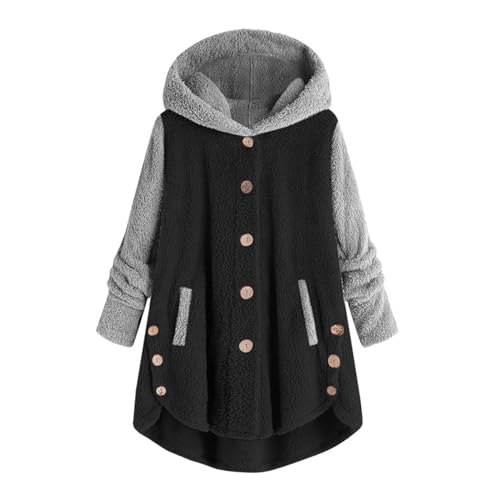 Ansenesna Winterjacke Damen Lang Warm Gefüttert Wintermantel Damen Mit Kaputze Flauschig Teddyjacke Frauen Winter Elegant Jacke Teddyfleece Plüsch Mantel Mit Knöpfen Thermo Dicke Fleecejacke von Ansenesna