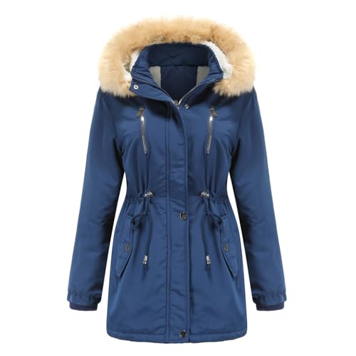 Ansenesna Winterjacke Damen Mit Kapuze Parka Wintermantel Damen Warm Gefüttert Jacke Mantel Frauen Winter Fellkapuze Innenfutter Damen-Jacken Elegant Mit Reissverschluss Knöpfen Winterparka von Ansenesna