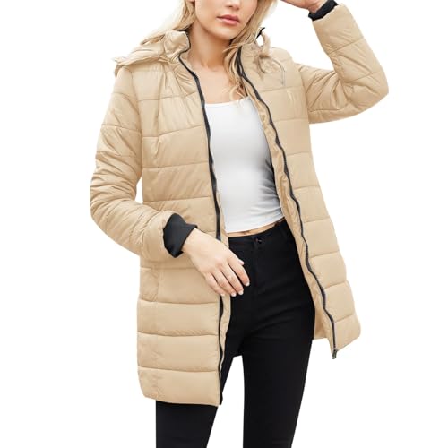 Winterjacke Damen Mit Kapuze Stepp Wintermantel Damen Elegant Warm Steppjacke Frauen Übergangsjacke mit Reissverschluss Jacke Mantel Winter Mittellang Kuscheljacke Slim Damen-Jacken von Ansenesna